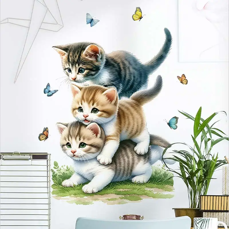 Cartoon Cute Stacked Cat Wall Sticker Living Room Sofa Background Decoration Wallpaper For Home Decor Kids Room Decals M985 wall stickers wall sticker