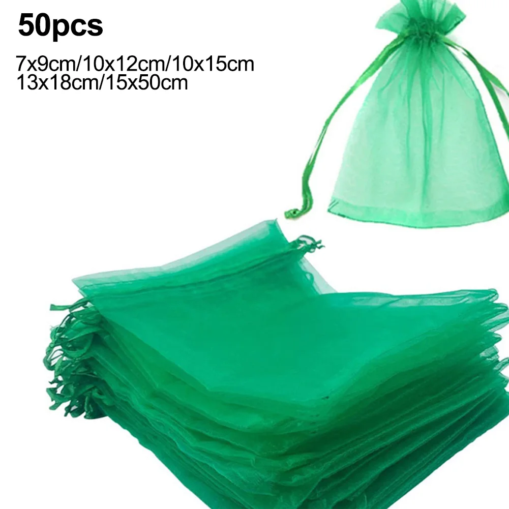 Description Picture 2 of item50pcs Fruit Protection Bags Drawstring Net Bag Pest Control Anti-Bird Garden Netting Bags Strawberry Grapes Mesh Bag