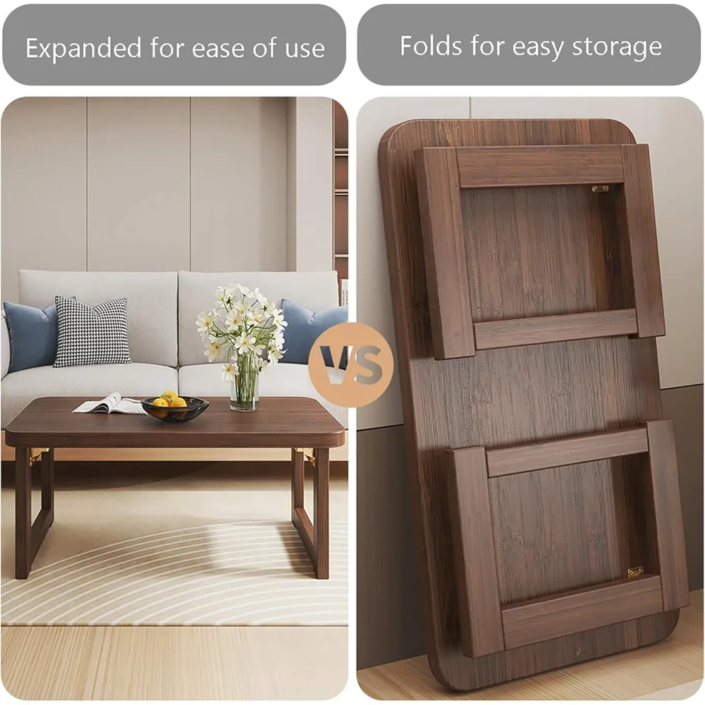 Folding Coffee Table,Foldable Floor Table Low Table,Solid Wood Tea Table,Tatami Table Collapsible Coffee Table for Sitting On Th 2