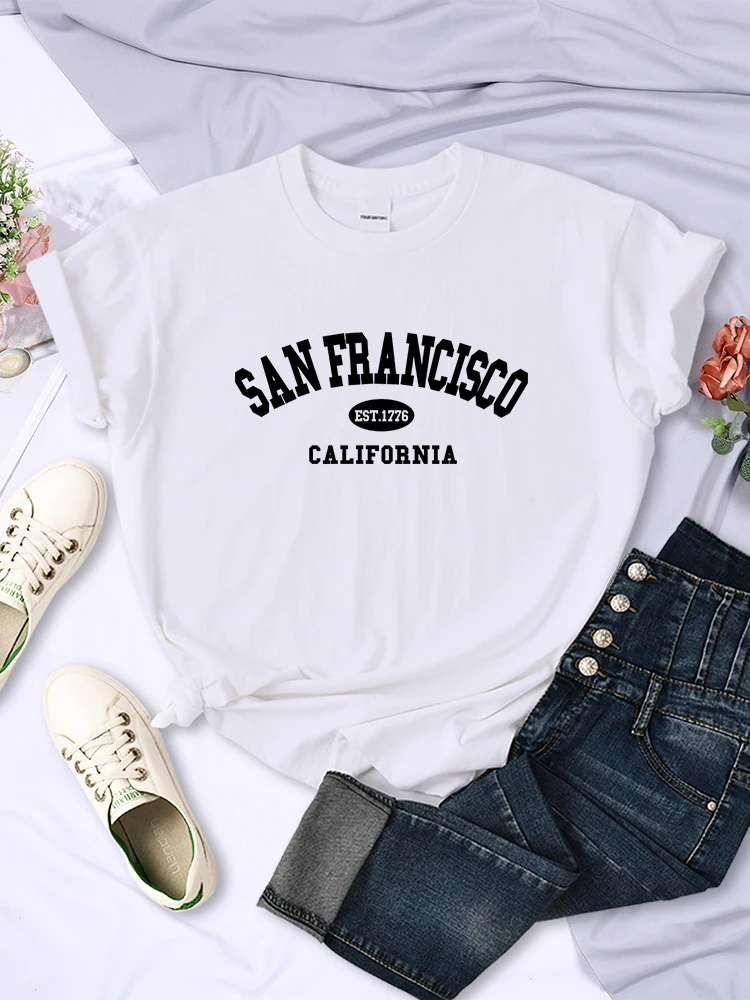 San Francisco Est.1776 California Letter Street Damen-T-Shirt, lässig, atmungsaktiv, kurzärmelig, modische Persönlichkeit, weiches T-Shirt – Detail 8