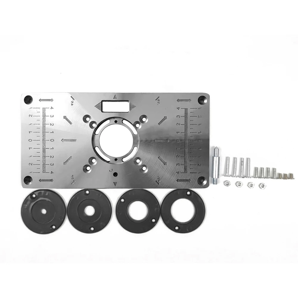 Wood Router Machine Router Table Insert Plate Woodworking Benches Aluminium Wood Router Trimmer Models Engraving Machine with 4 Rings Tools