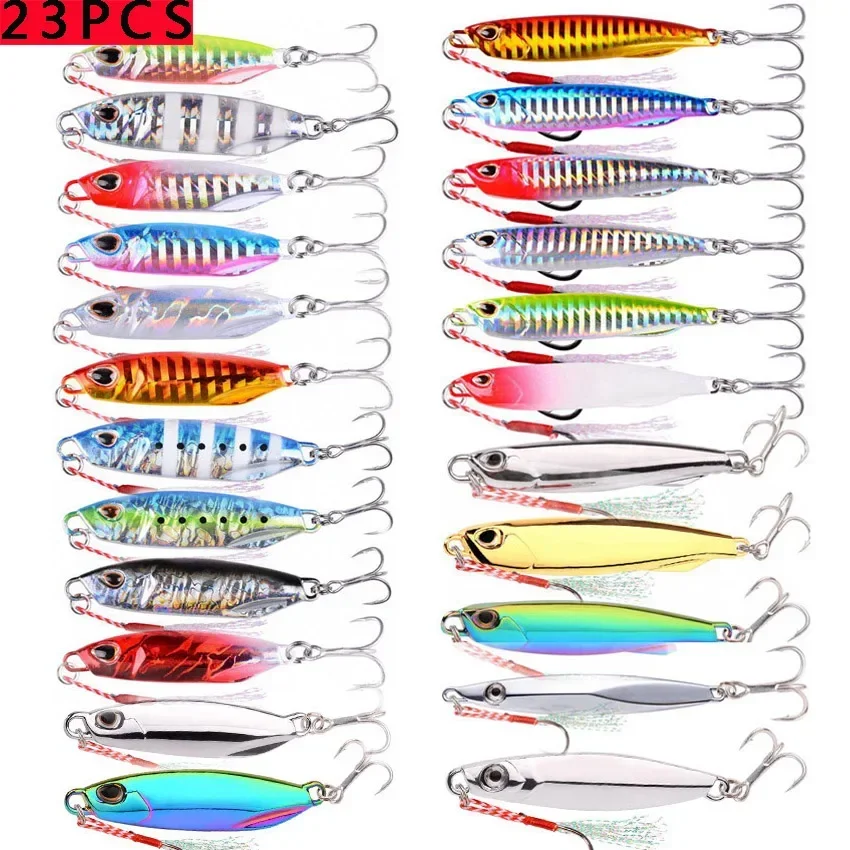 

23PCS Japen Metal Cast Jig Set Spoon 60g 40g 30g 20g Shore Casting Jigging Fish Sea Bass Fishing Lures Artificial Bait Tackle