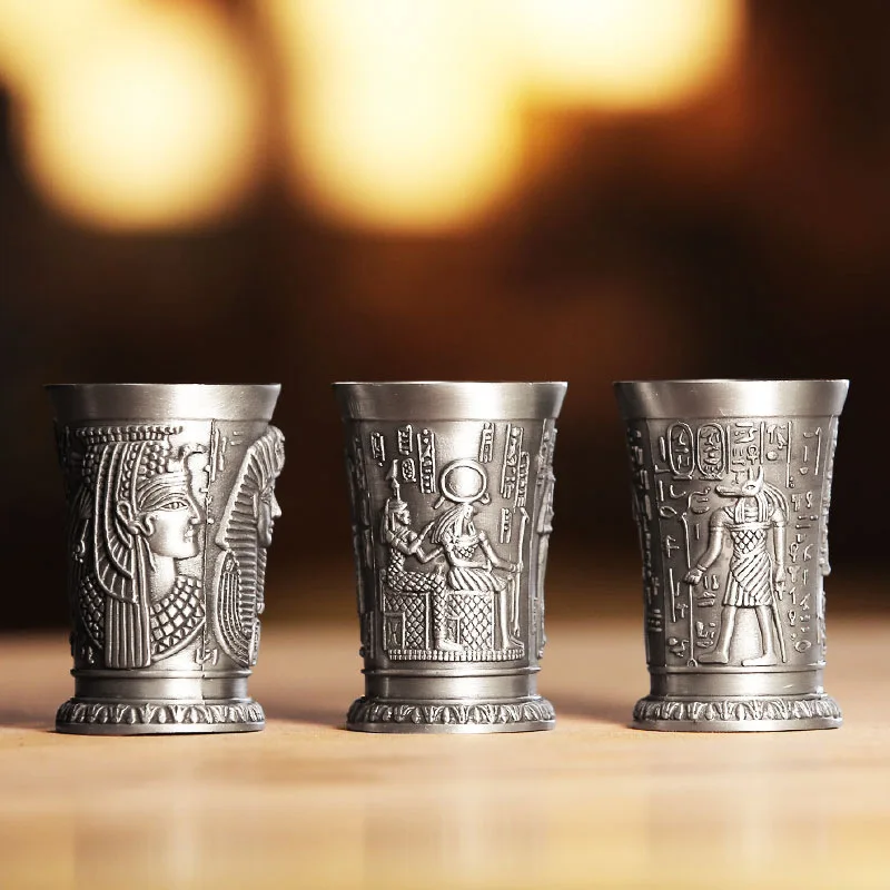 thumbnail image 2 of Vintage Egyptian Style Metal Wine Cup – Handcrafted Goblet, Home Bar Decor, Unique Gift (Green Bronze) 2 of 12