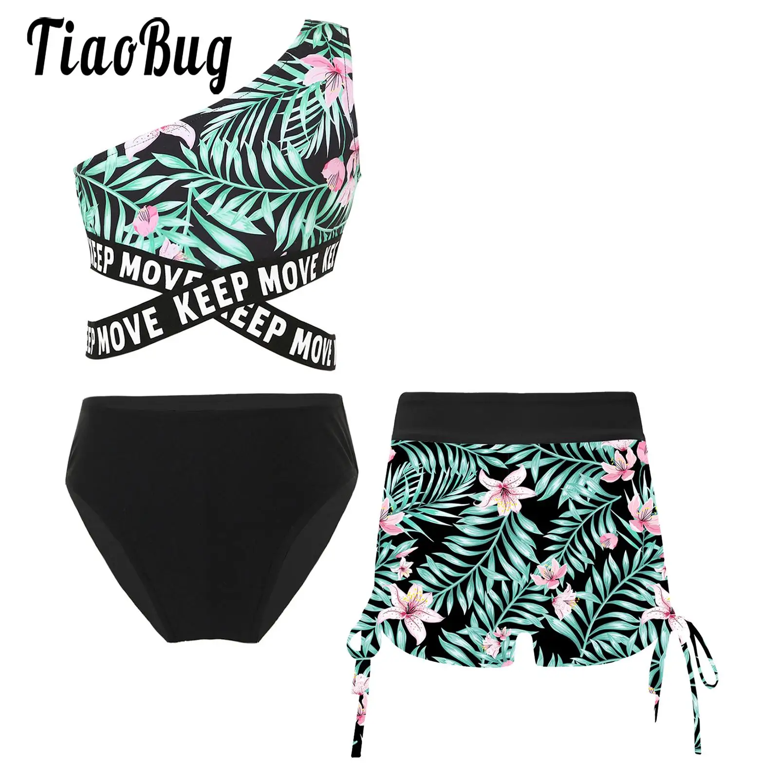 

Girls Swimsuit Swimwear 3 Piece Bikini Tankini Set with Floral Print Swim Shorts Biquini Swimming Suit for Children Beachwear