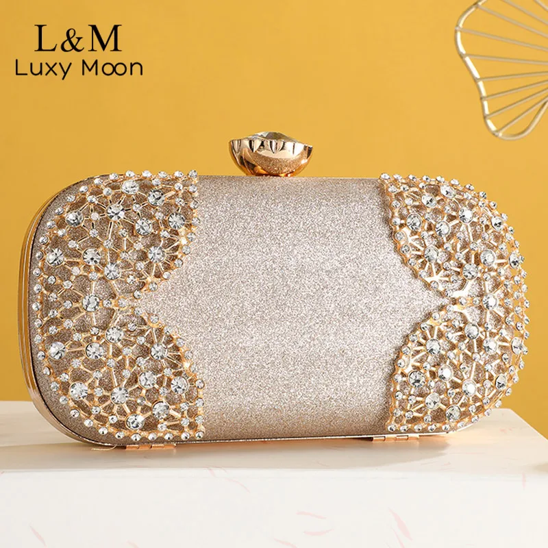 

Hollow Out Diamond Evening Purse Ladies Mini Glitter Crystal Rhinestone Dressed Hand Bag Women Wedding Party Clutch Gold XA828H