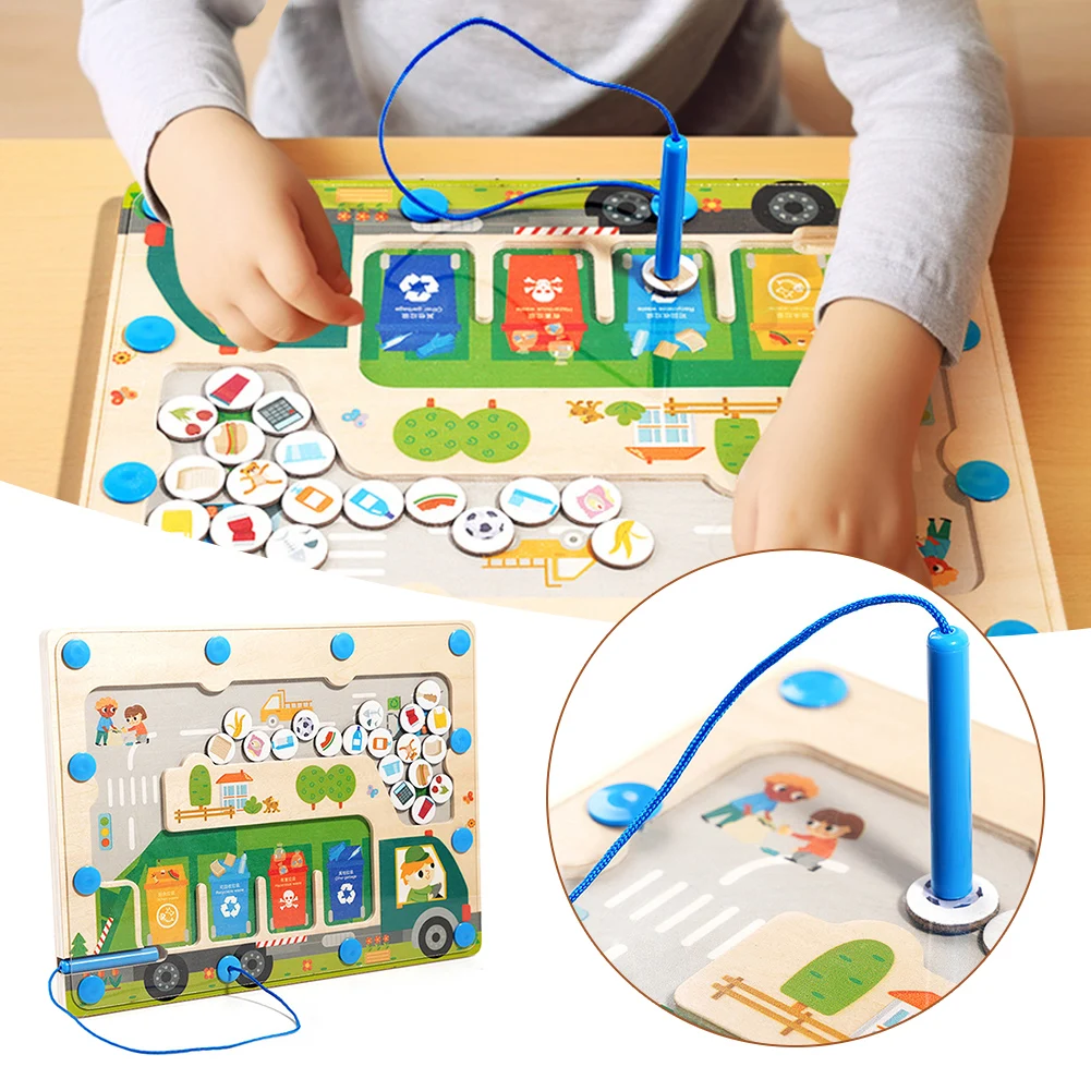 

Wooden Puzzle Magnetic Sorting Toys Puzzle Early Educational Toy For Kids Boys Girls