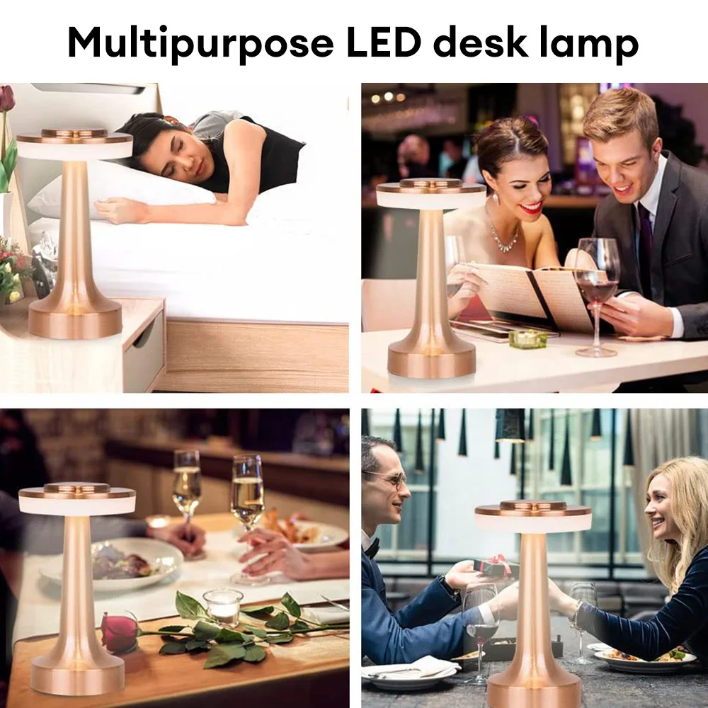 Retro Table Lamp Rechargeable LED Night Light Touch Dimming Desk Lamp Bedroom Bedside Atmosphere Cafe Bar Desktop Decor