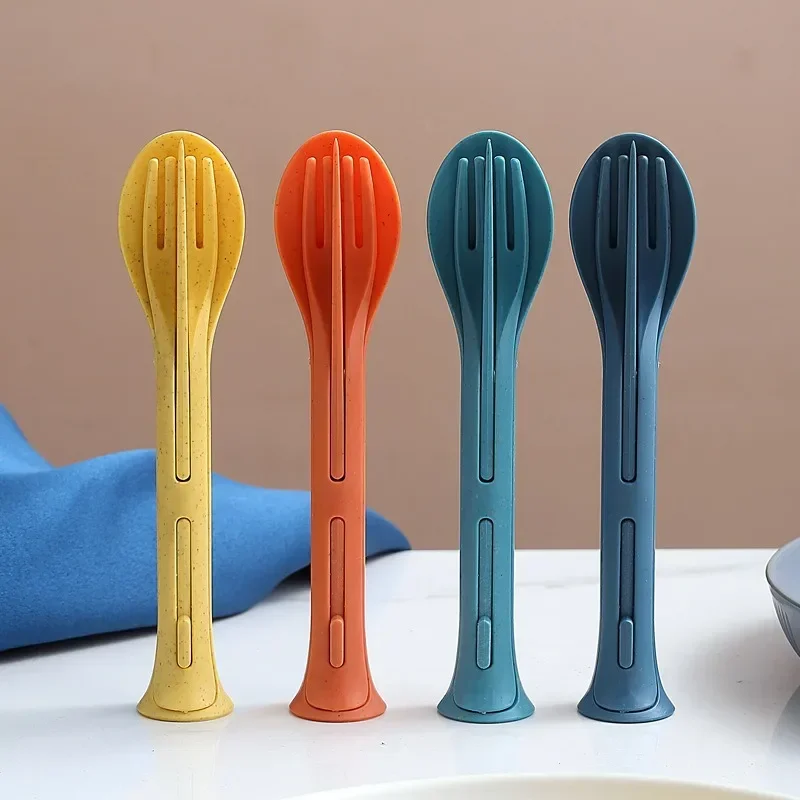 Portable Cutlery Set 3 in 1 Travel Reusable Cutlery Set Japan Style Wheat Straw Knife Fork Spoon Dinnerware Kitchen Tableware cutlery set western style cutlery set picnic cutlery set picnic tableware camping cutlery set wooden cutlery set