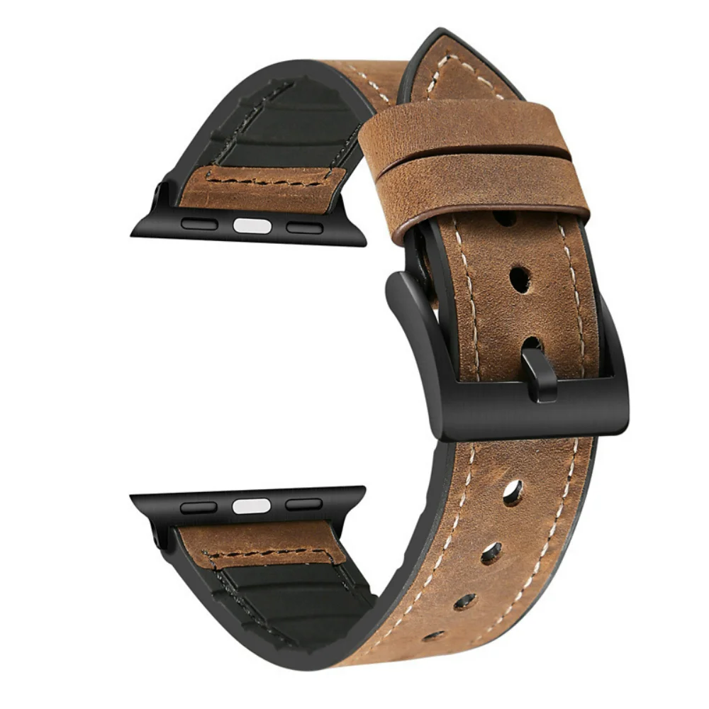 Silicone+Leather Strap For Apple Watch Band Ultra 49mm 45mm 41mm 44mm 40mm 42 38mm Business Wrist Strap iWatch 9 8 7 6 5 4 3 SE