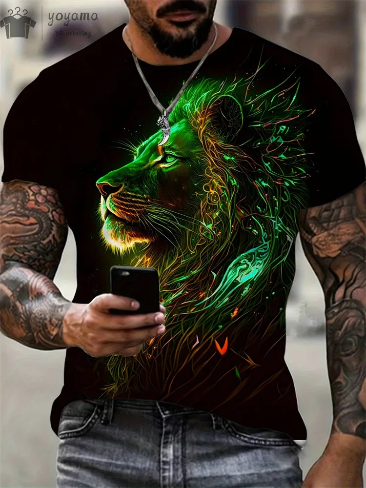 

Men's Fashion T-Shirt Lion 3d Printed T Shirt Animal Pattern Short-Sleeved Oversized Streetwear Tees Summer Casual Men's Tops