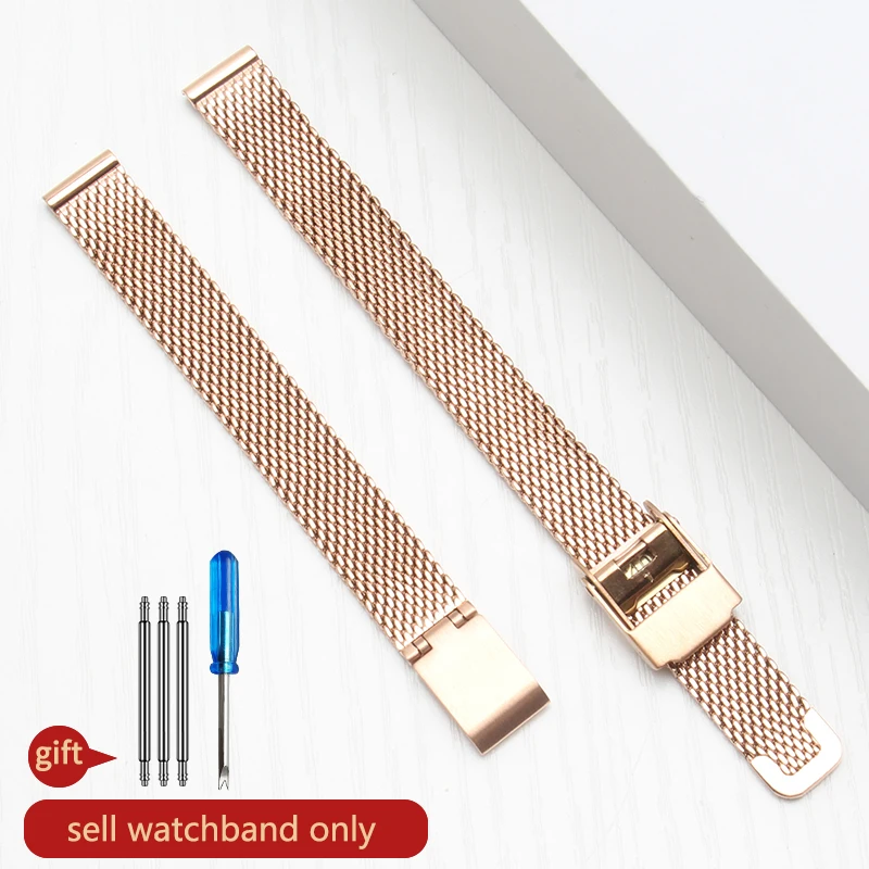 Compact Fine Mesh Watchband - Stainless Steel Woven Watch Chain 10mm