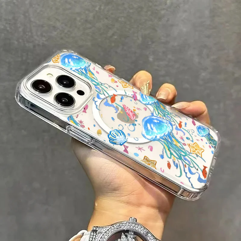 Transparent Jellyfish Pattern Wireless Charging Case
