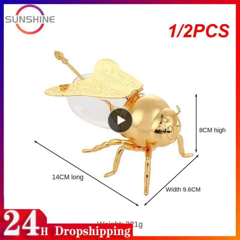 

1/2PCS With A Spoon Golden Sugar Cup Renovate Practical Bee Sugar Cup European Classical Style Spice Tin Metal Handicrafts