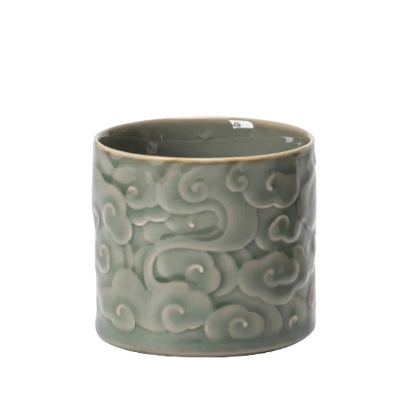 Chinese style simple jade auspicious cloud master single cup retro Yue kiln celadon tea set tea cup personal kung fu sample