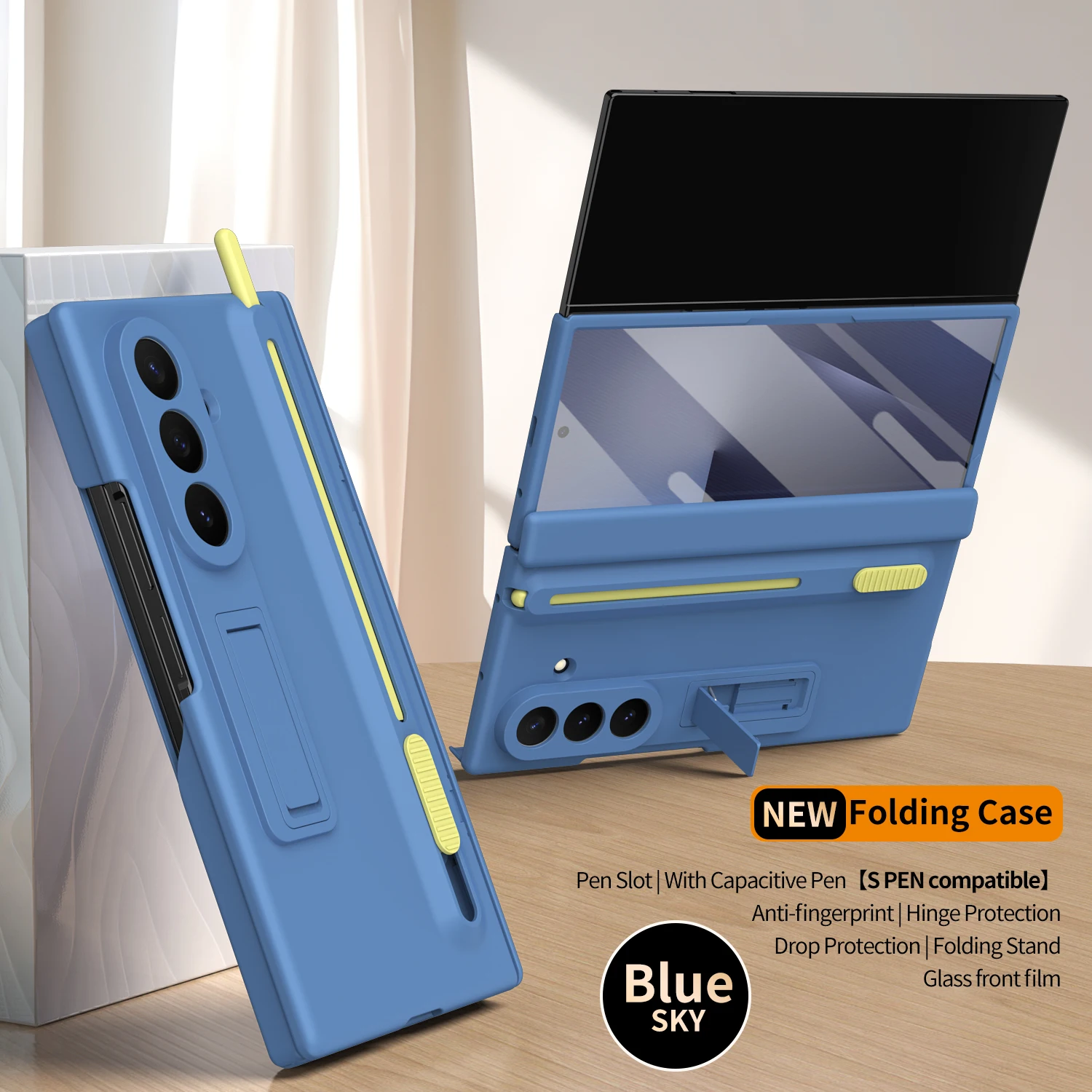 Matte Plastic Shockproof Case with Glass Protector, Stylus Pen Slot, and Kickstand Holder