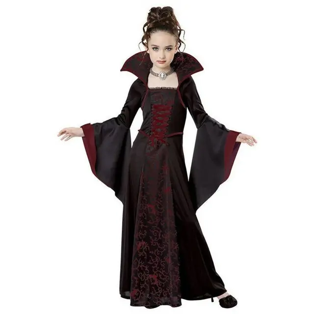 Halloween Costume for Kids Halloween Fantasy Vampire Costume Girls Long Tutu Dress Kids Carnival Outfit Gothic Feather Clothes 2