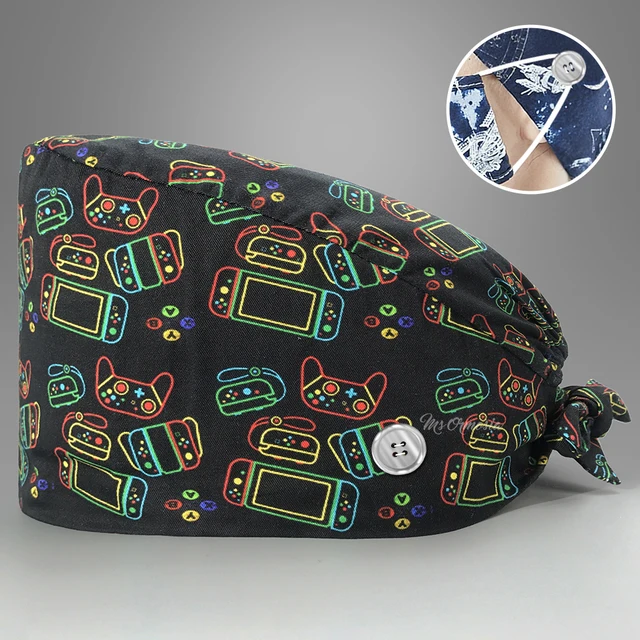 New Fashion Cotton Skull Cartoon Print Hat Adjustable Work Cap Beauty Salon Nursing Cap Male Surgical Hat Wholesale Scrub Caps 22173