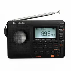 RETEKESS V115 Portable Rechargeable Radio with USB Recorder and Speaker, FM/AM/SW Bands (V115)