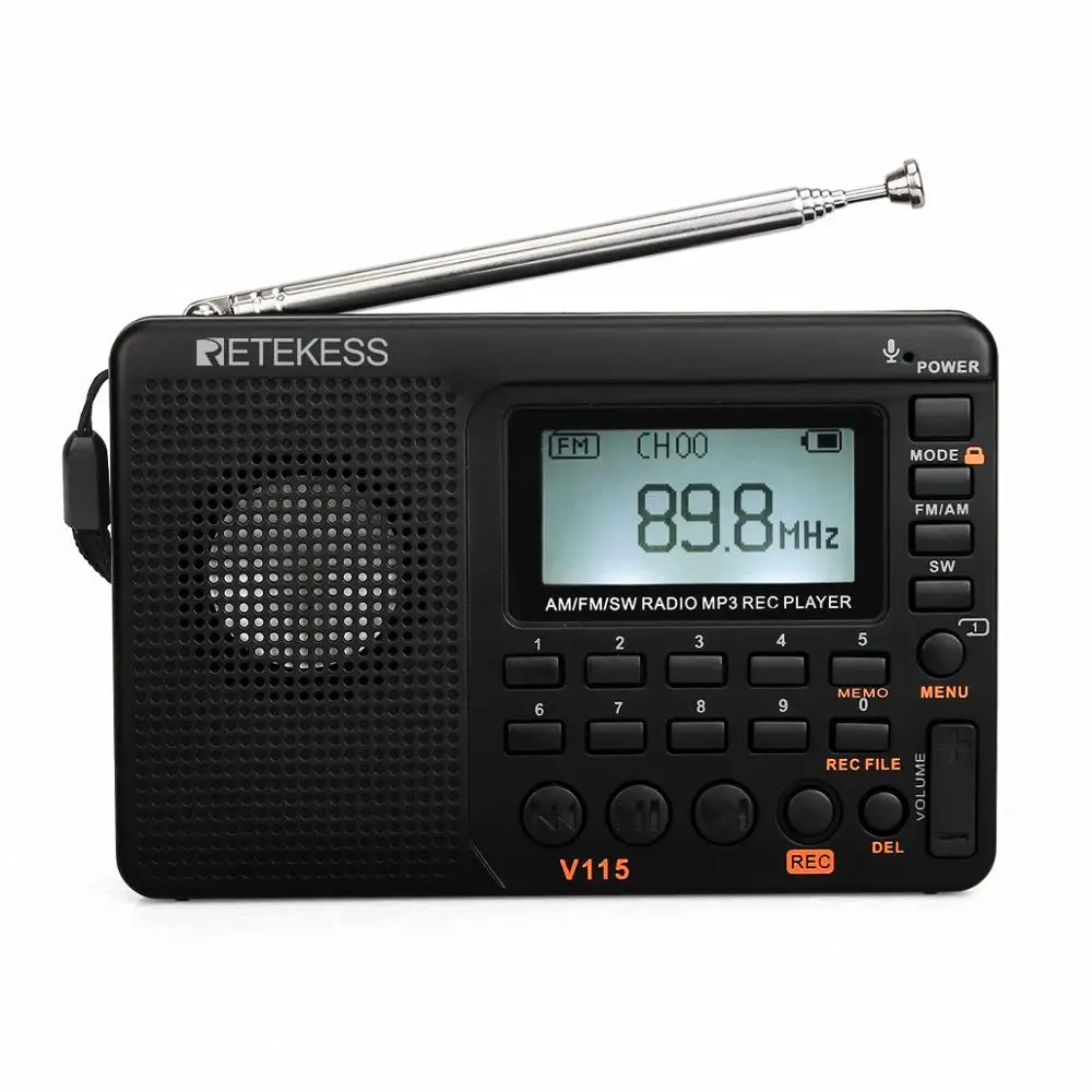 רדיו נייד Retekess V115 FM AM SW רדיו נייד AM FM רדיו קצר טעינה מופעל באמצעות סוללה מקליט USB מלא גלים למתנה