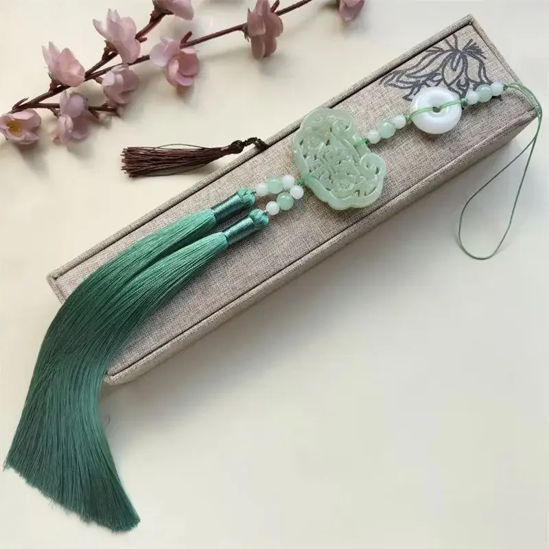 Colgante de borla de Jade verde Hanfu, accesorios colgantes de falda de presión, llave antigua, regalo de decoración del hogar