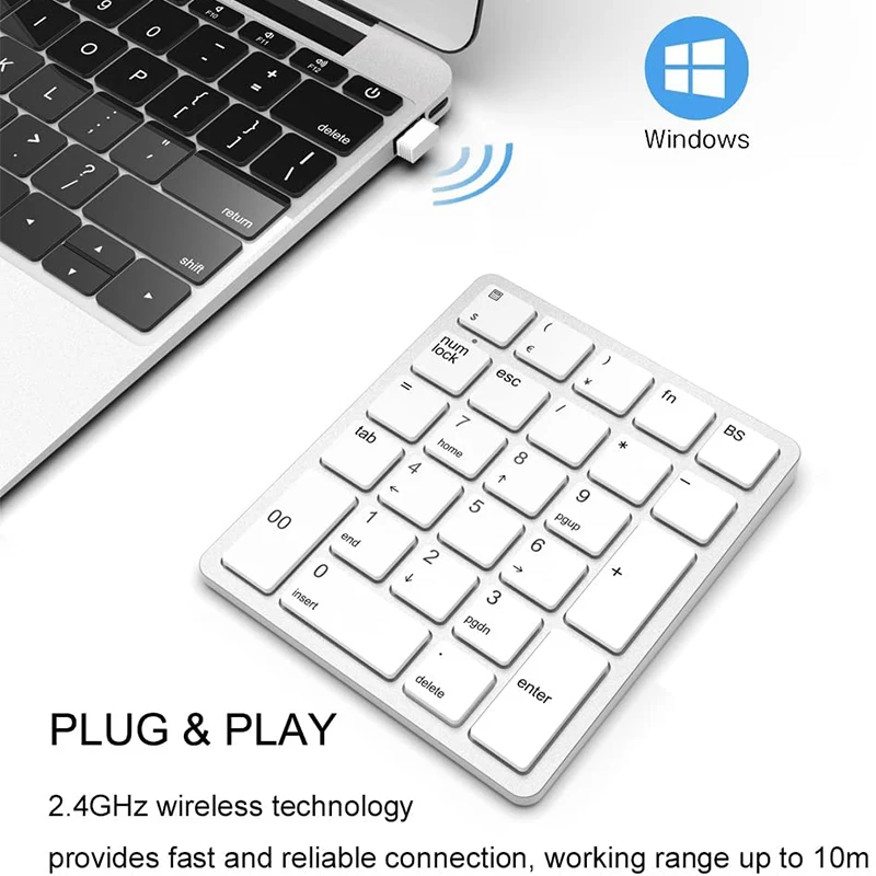

2023 New 26 Keys Wireless Number Pads Rechargeable USB Numeric Keypad Portable Financial Accounting Number Keyboard for Laptop