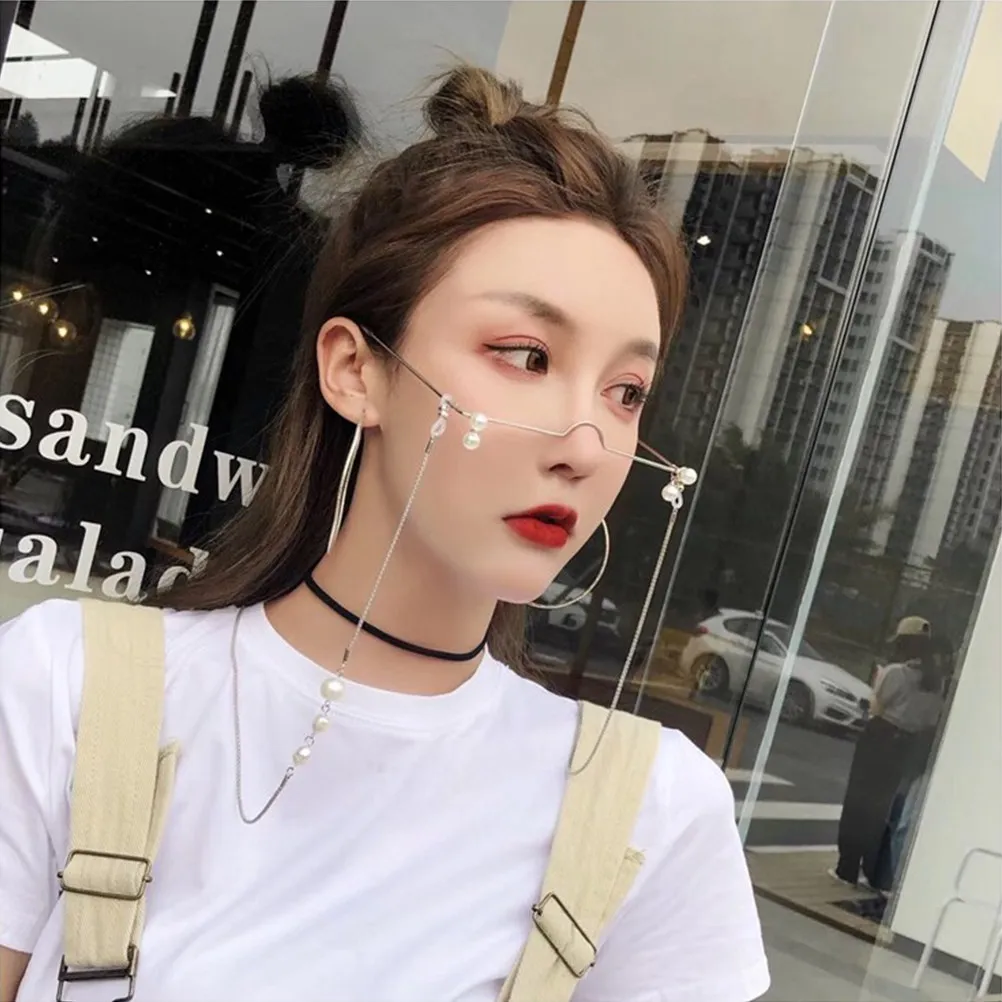 1Pcs 진주 장식 금속 사진 소품 안경 프레임 렌즈 없음 세련된 경량 파티 코스프레 생일 연회 무대 의상