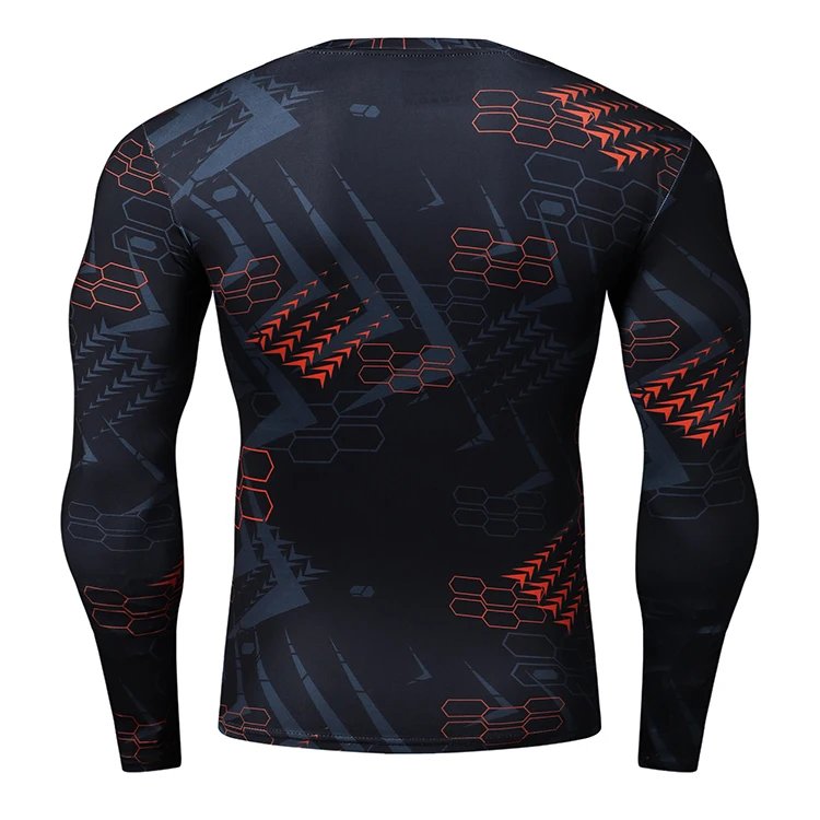 Langarm-Kompressionsshirt für Herren, T-Shirt für Herren, O-Ausschnitt, Polyester, einzigartiger Adlerdruck, ideal zum Radfahren und Fitness – Detail 3