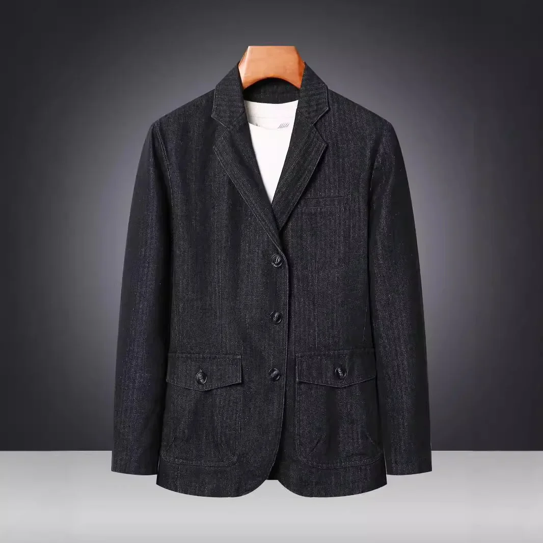 Denim Western-Style Suit Men's Casual Business Attire Midlife and Elderly Father's Clothing Lapel Top Loose Fit Plus Size