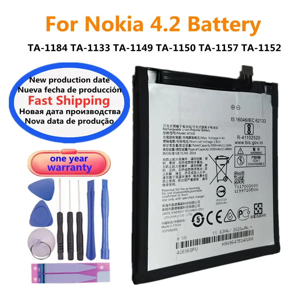 

Оригинальный аккумулятор WT330 на 3100 мАч для Nokia 4,2, TA-1184, TA-1150, TA-1157, TA-1133, аккумулятор для телефона, аккумулятор и инструменты