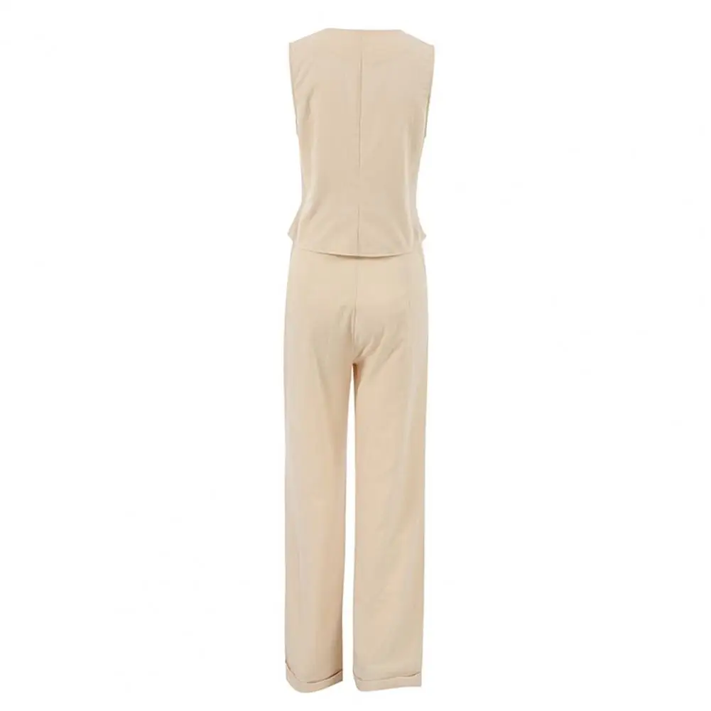 Women Loose Fit Suit Stylish Women's 2-piece Outfit Sets for Summer Sleeveless V-neck Top with Straight Leg Pants or for Home