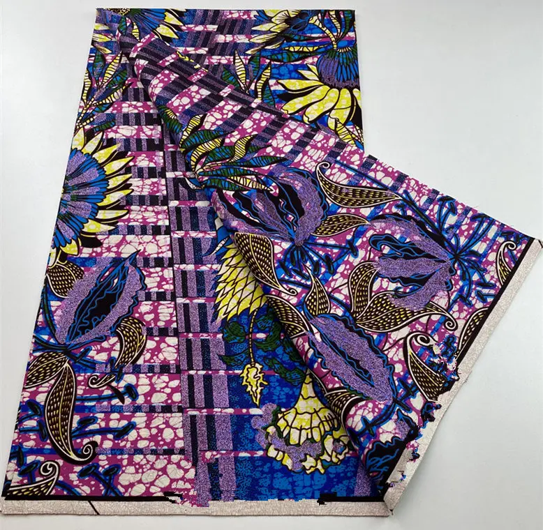 Women Wax Fabric Soft African Grand Golden Wax Fabric Flash Gold Print Batik Ankara Glitter