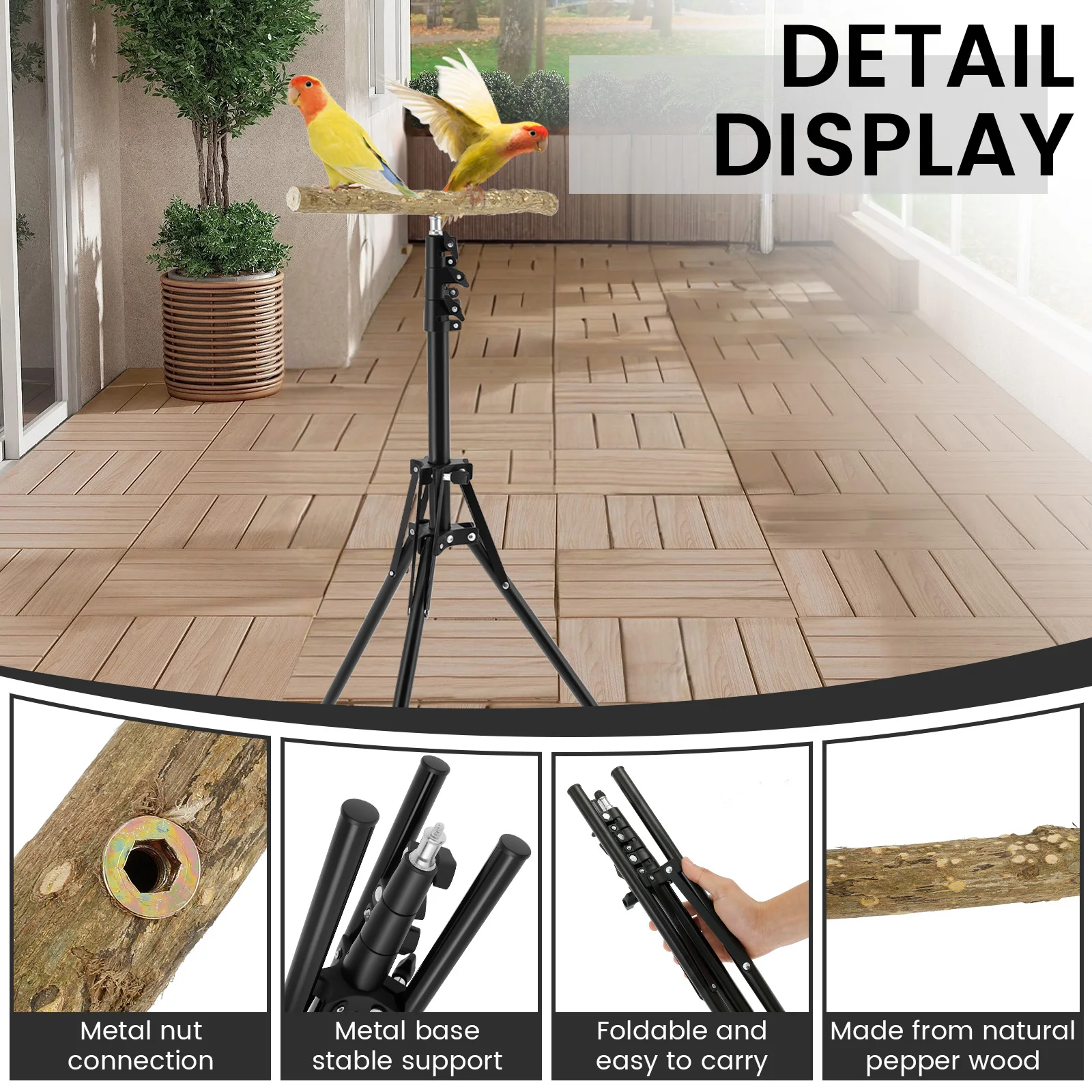 Wood Bird Training Perch Stand Height Adjustable Bird Perch Toys Indoor Outdoor Versatile Bird Parrot Play Training Station Pole