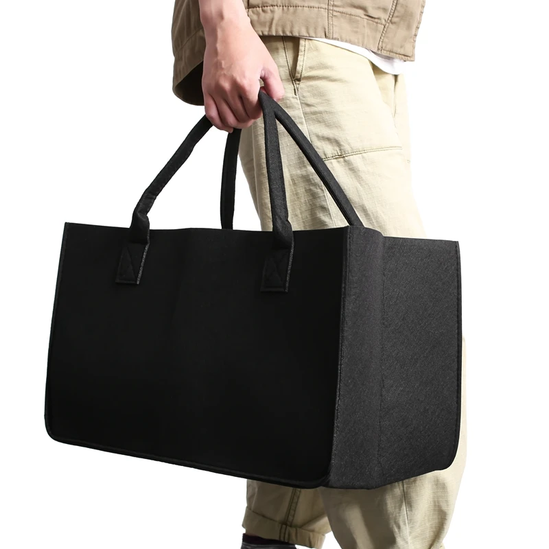 Fireplace Wood Felt Storage Bag Basket Magazine Rack Firewood Pocket,Felt Foldable Firewood Holder Basket