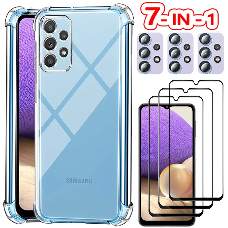 

Silicone Case + Tempered Glass for A32 4G Soft Shockproof Clear Phone Cases A 32 5G Samsung Galaxy A32 Cover Samsung A32 5G
