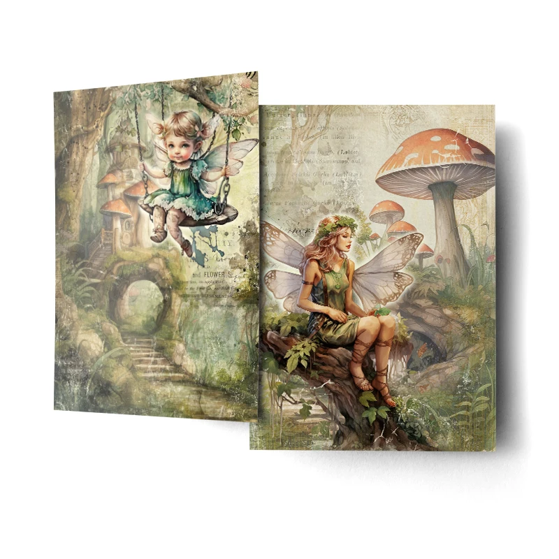 Scrapbooking 장식 논문 원래 디자인 숲의 요정 레트로 DIY 빈티지 정크 저널 공예 8pcs S 24022101   라이스 페이퍼
