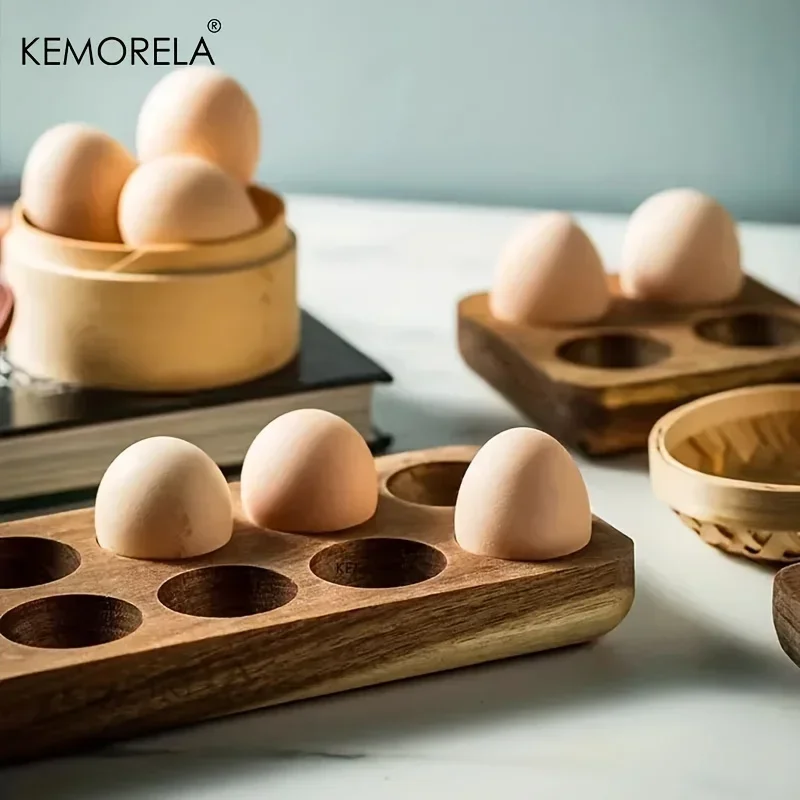 KEMORELA Modern Wooden Egg Storage Box Multi-Compartment Kitchen Organizer for Fresh Eggs Ideal for Home Cooking And Baking 5