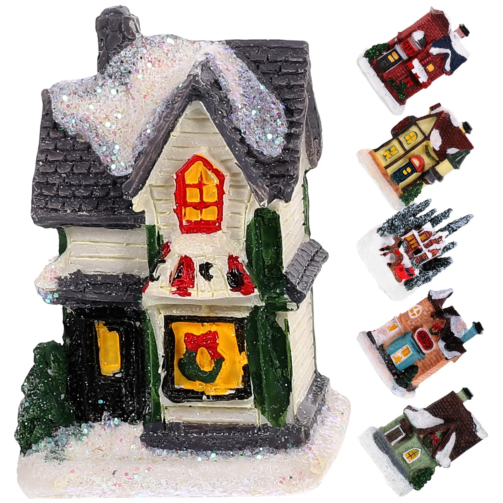 

6Pcs Xmas Flashing House Decors Resin Craft Adornments Desktop Decors Xmas Gifts
