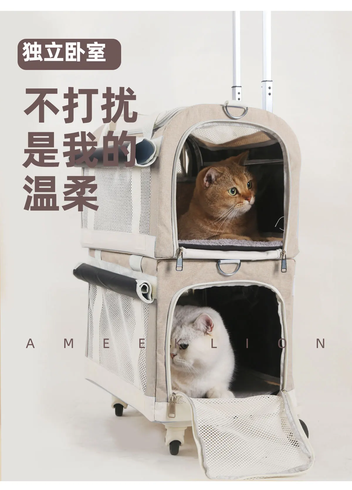Pet inside trolley with zipper