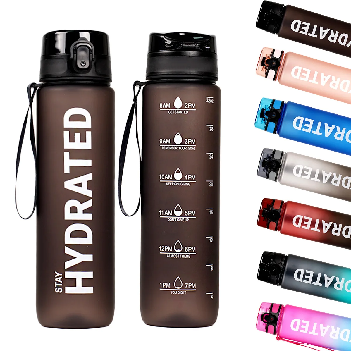 1000ml Gradient Sports Water Bottle with Time Marker - Leak-Proof & Durable