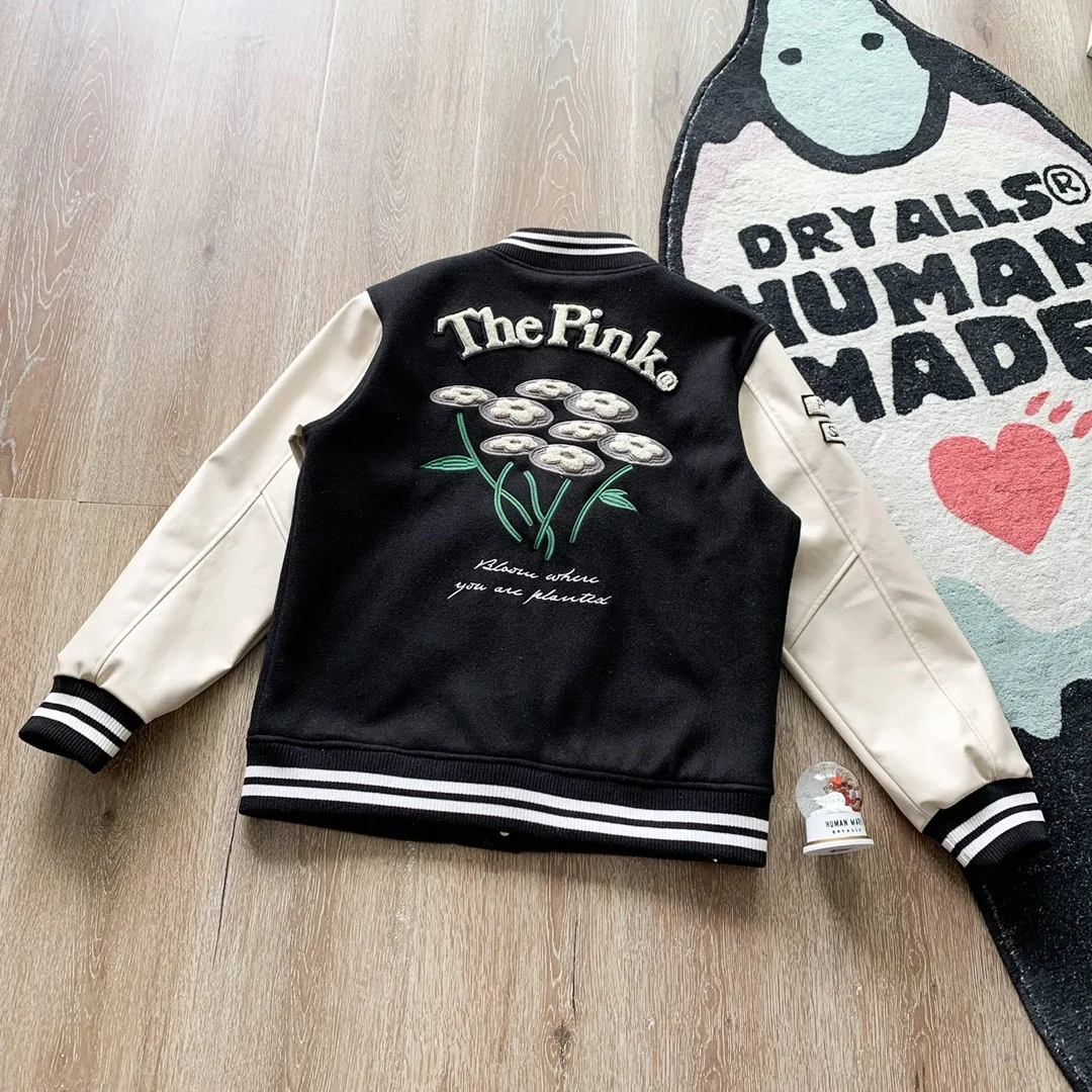 Vandy The Pink Baseball Jacket Brand Flocking Patchwork Varsity Coat  Clothes PU Leather Coats Winter Japanese