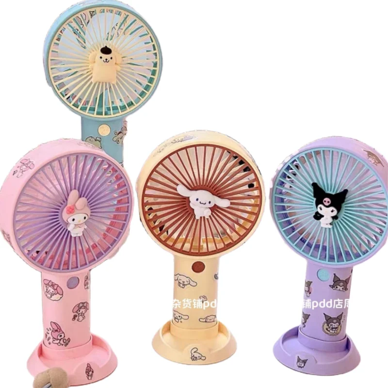 

Sanrio New Cute Cartoon Kuromi My melody Cinnamoroll Pompom Purin Summer Desktop Fan Kawaii Portable Handheld Fan Rechargeable