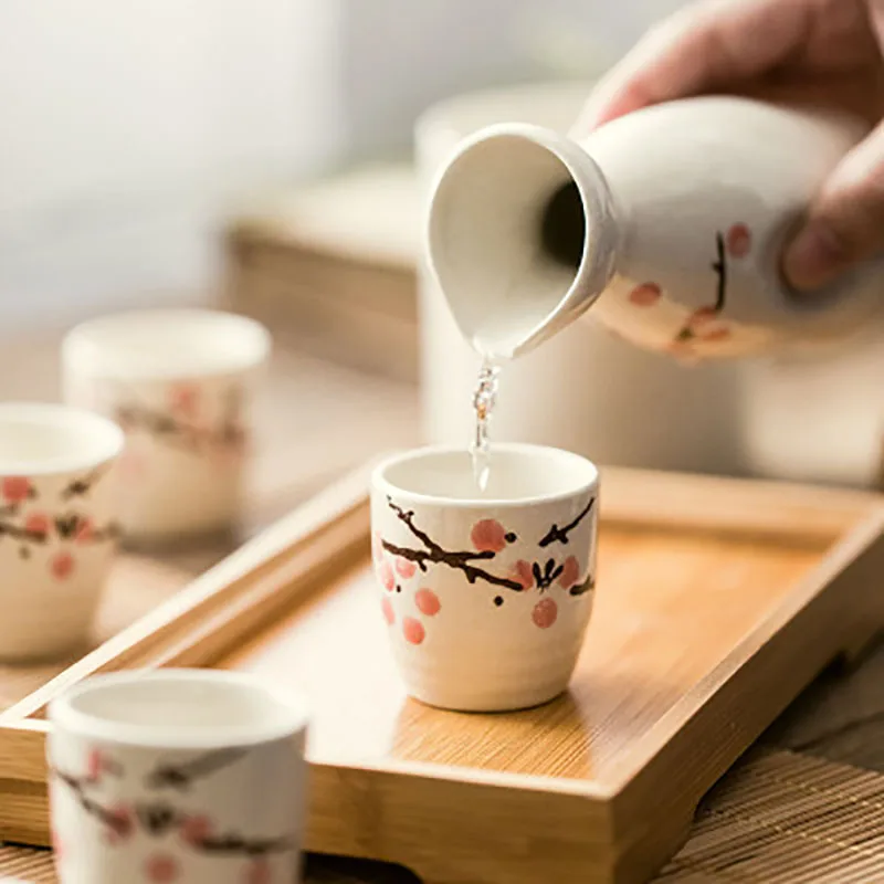 Japanese-Style Underglaze Snowflake Ceramic Sake Set, Wine Pot, Wine Warmer, Red Wine, Liquor Dispenser