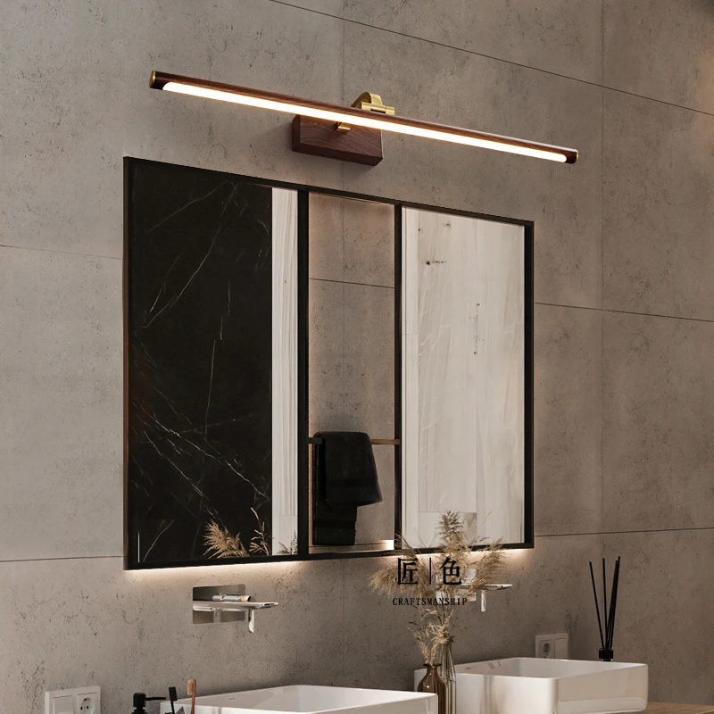 Wood grain mirror headlights, simple copper bathroom mirror cabinet lights, bathroom mirrors, front wall light