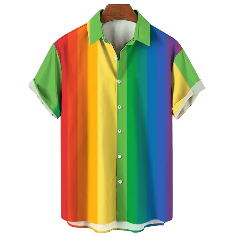 Summer Oversized Romantic Rainbow Pattern Shirt For Men Fashion Short Sleeve Digital Print Tee Shirts Top Mens Hawaiian Shirt 5