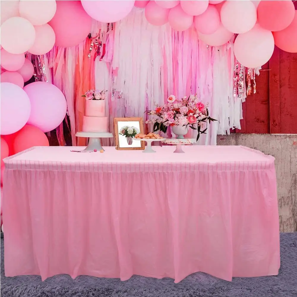 Disposable Table Skirt & Tablecloth Plastic Table Cover Decoration Birthday Party Wedding Festival Round Rectangular Tables 3