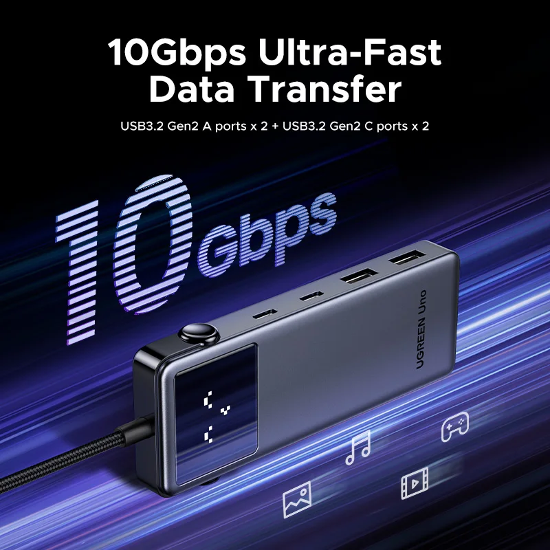 UGREEN Uno USB-C HUB 6-in-1 4K60Hz HDMI PD100W 10Gbps USB3.2 Gen2 USB-C Splitter for Laptop MacBook USB Expander Docking Station