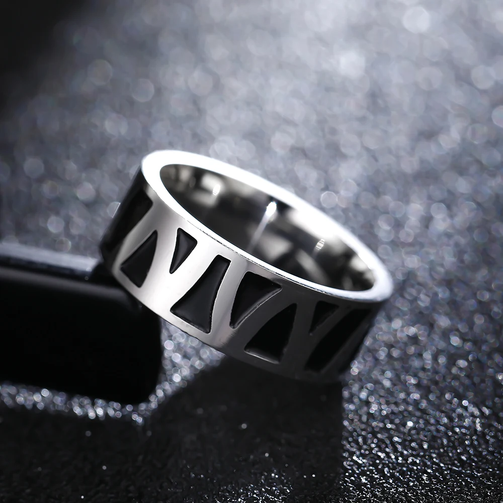 MOREDEAR 8MM Titanium Rings for Men and Women Birthday Gift triangular pattern discredit Ring 