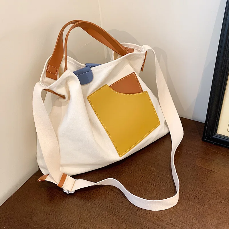 

CGCBAG корейская мода, сращивающаяся Холщовая Сумка-тоут для женщин, Большая вместительная пляжная сумка через плечо, повседневная женская дизайнерская сумка