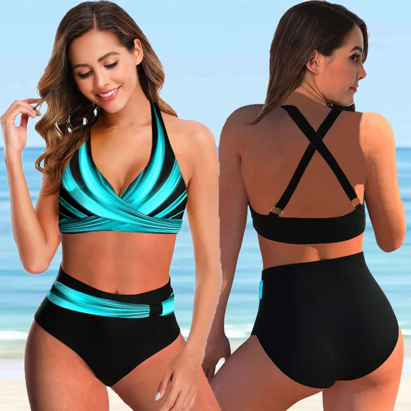 6XL 8XL Bikini Set Large Cup Swimwear Women Retro Halter Neck Cross  Swimming Suit Big Size Swimsuit Biquini