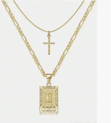 Letter Necklace Layered Initial Cross Necklace, Layering Square Letter Pendant Figaro Chain Cross Choker  for Women Girls
﻿ - Image 13